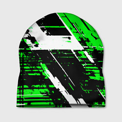 Шапка Diagonal black and white stripes on a green backgr, цвет: 3D-принт