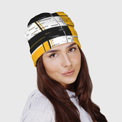 Шапка Жёлтые и чёрные полосы на белом фоне, цвет: 3D-принт — фото 2