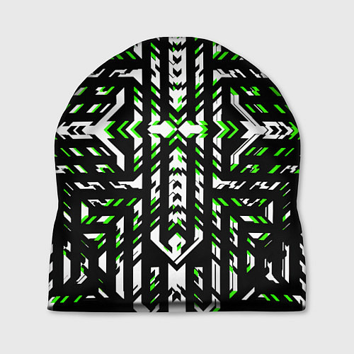 Шапка Чёрно-зелёный диагональные полосы на белом фоне / 3D-принт – фото 1
