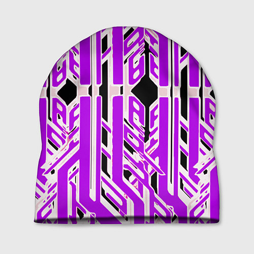 Шапка Бело-фиолетовые техно полосы на чёрном фоне / 3D-принт – фото 1