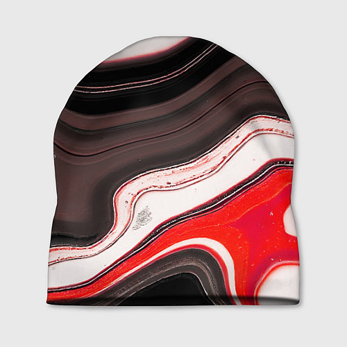 Шапка Волнистые горизонтальные чёрно-красные полосы на б / 3D-принт – фото 1