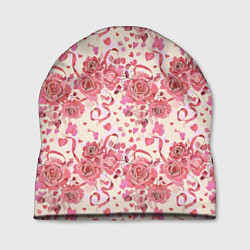 Шапка Букеты роз с сердечками