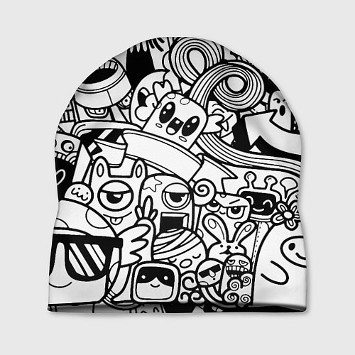 Шапка Black and white doddle monsters / 3D-принт – фото 1