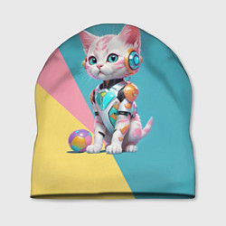 Шапка Кибер котёнок с мячиком - милашка, цвет: 3D-принт