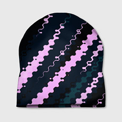 Шапка Тёмно-синий с розовым искажённые полосы