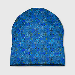Шапка Этнический синий деревенский абстрактный узор, цвет: 3D-принт