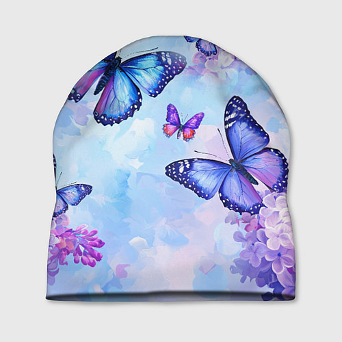 Шапка Бабочки и сирень - нежная голубая живопись / 3D-принт – фото 1