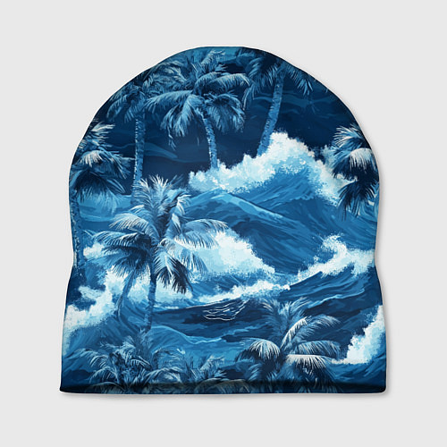 Шапка Пальмы и волны - голубые оттенки паттерн / 3D-принт – фото 1