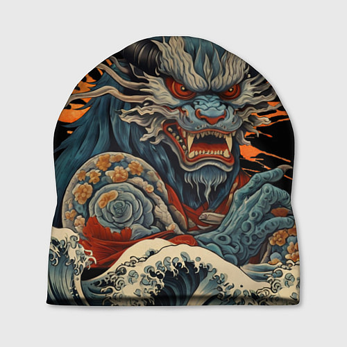 Шапка Японский дракон и волны в стиле тату ирезуми / 3D-принт – фото 1