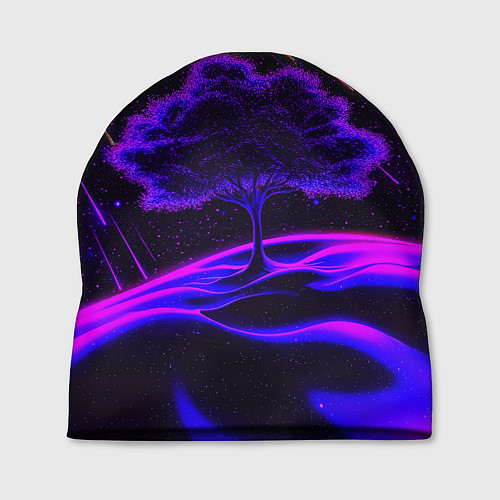 Шапка Дерево и звездопад неоновый космос / 3D-принт – фото 1