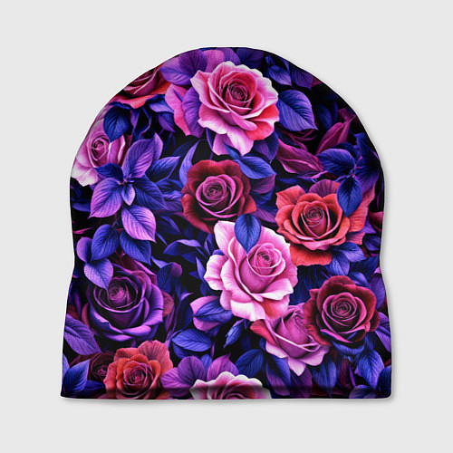 Шапка Разноцветные цветы - синие розы паттерн / 3D-принт – фото 1