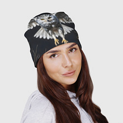 Шапка Белая сова на темном фоне, цвет: 3D-принт — фото 2