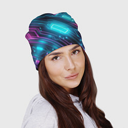 Шапка Неоновый узор киберпанк микросхемы, цвет: 3D-принт — фото 2