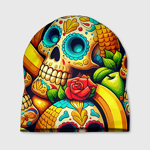 Шапка Colorfull skulls and bananas - pop art pattern / 3D-принт – фото 1