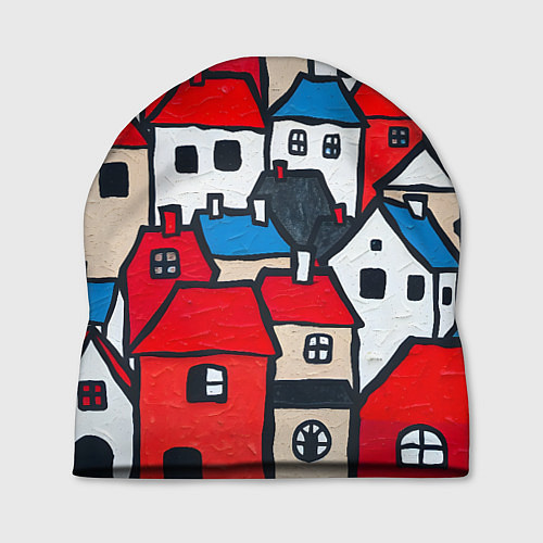 Шапка Красные и белые домики / 3D-принт – фото 1