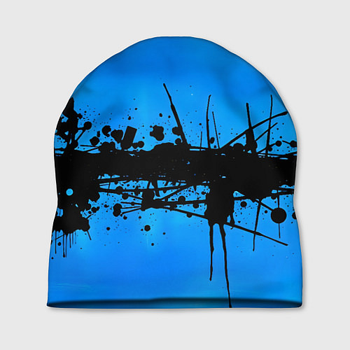 Шапка Черные брызги краски на синем / 3D-принт – фото 1
