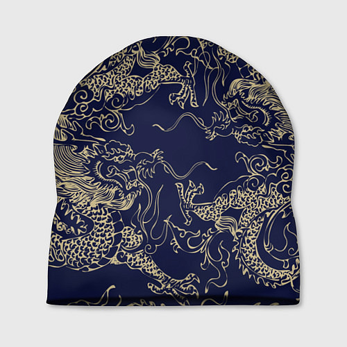 Шапка Золотые драконы на синем / 3D-принт – фото 1