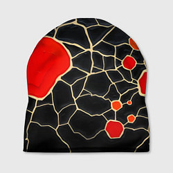Шапка Красная абстракция на черном лаке