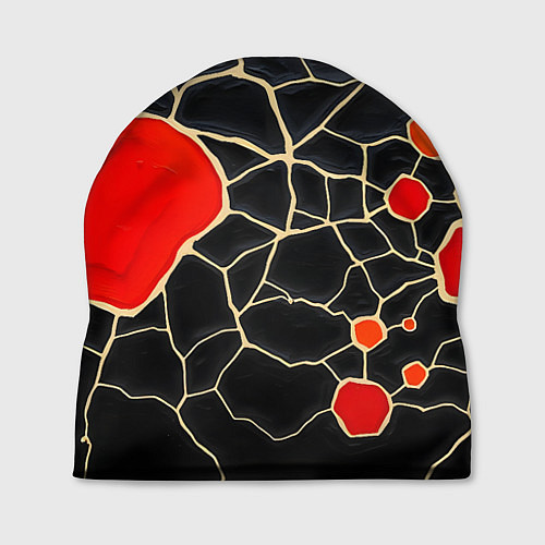 Шапка Красная абстракция на черном лаке / 3D-принт – фото 1