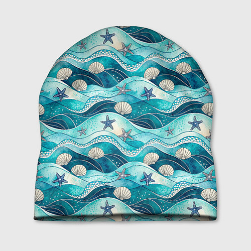 Шапка Летний узор с ракушками и морскими звездами / 3D-принт – фото 1