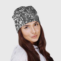 Шапка Серый геометричные полоски, цвет: 3D-принт — фото 2