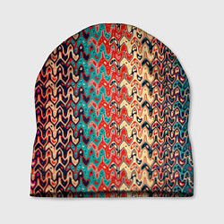 Шапка Красно-синий искажённые полосы узор, цвет: 3D-принт