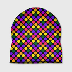 Шапка Разноцветный горох на черном ретро, цвет: 3D-принт
