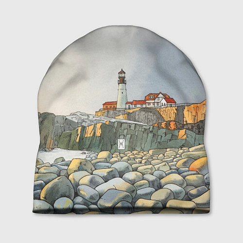 Шапка Маяк и камни на пляже - акварельный рисунок / 3D-принт – фото 1