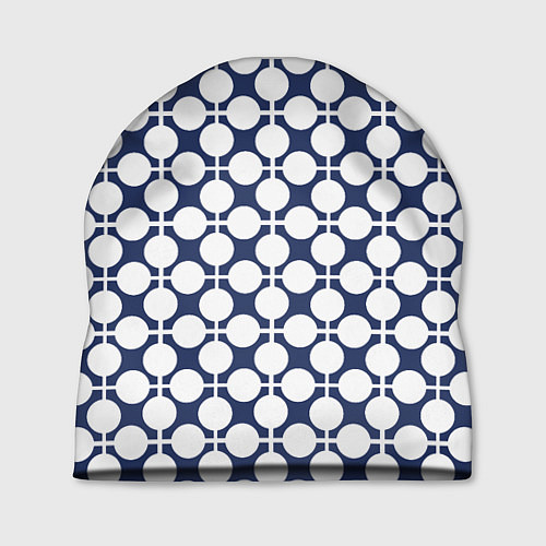 Шапка Серо-белый узор в клетку и горох ретро / 3D-принт – фото 1