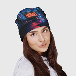 Шапка Городские здания зеленые растения и попугаи, цвет: 3D-принт — фото 2