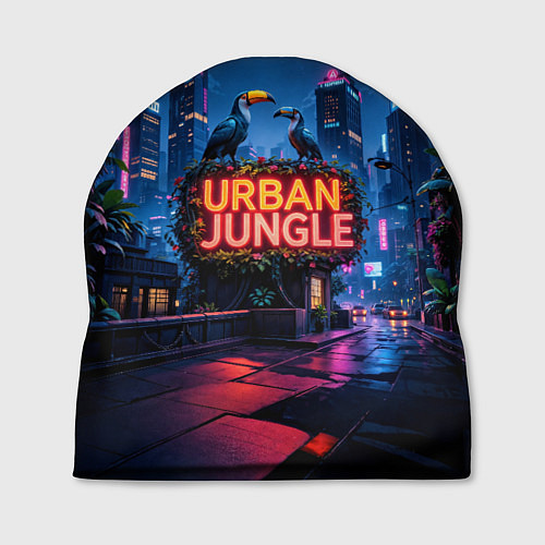 Шапка Городские здания зеленые растения и попугаи / 3D-принт – фото 1