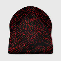 Шапка Чёрный с красными волнистыми линиями абстракция