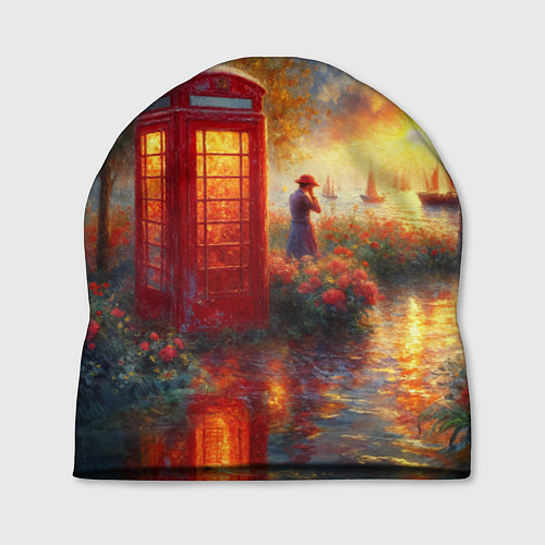 Шапка Пейзаж с красной телефонной будкой / 3D-принт – фото 1