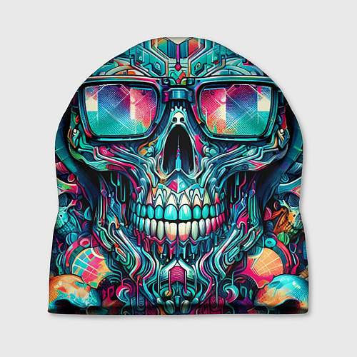 Шапка Кибер череп в балахоне и очках - нейроарт фантазия / 3D-принт – фото 1