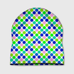 Шапка Разноцветный синий розовый зеленый горох на белом
