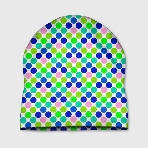 Шапка Разноцветный синий розовый зеленый горох на белом / 3D-принт – фото 1