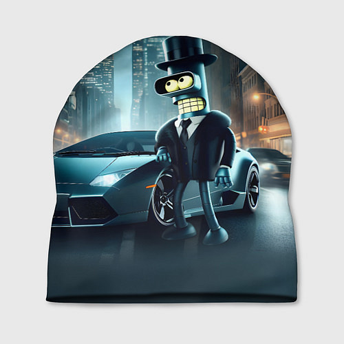 Шапка Бендер рядом с Ламборджини - неоновый Нью-Йорк / 3D-принт – фото 1