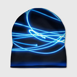 Шапка Неоновые голубые волны на черном фоне, цвет: 3D-принт