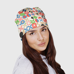 Шапка Геометрический узор с цветочными элементами - ретр, цвет: 3D-принт — фото 2