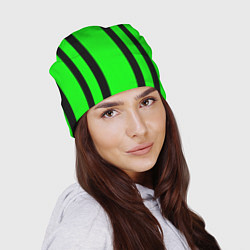 Шапка Color black and green stripes, цвет: 3D-принт — фото 2