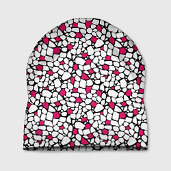 Шапка Мелкий красно белый мозаичный узор на черном