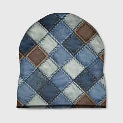 Шапка Джинсовый пэчворк ромбовый узор, цвет: 3D-принт