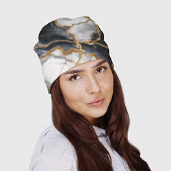 Шапка Мрамор белый и черный с золотом, цвет: 3D-принт — фото 2