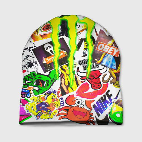 Шапка Monster energy стикеры бренды / 3D-принт – фото 1