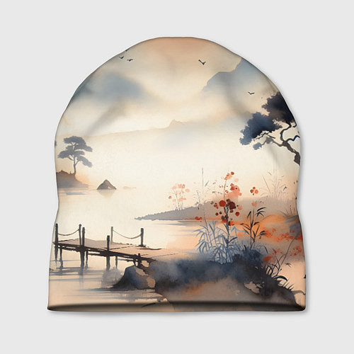 Шапка Таинственный Японский пейзаж - акварель / 3D-принт – фото 1