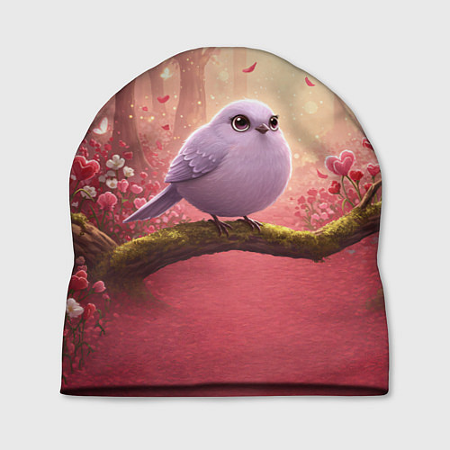 Шапка Сиреневая птица в розовом цветущем лесу / 3D-принт – фото 1