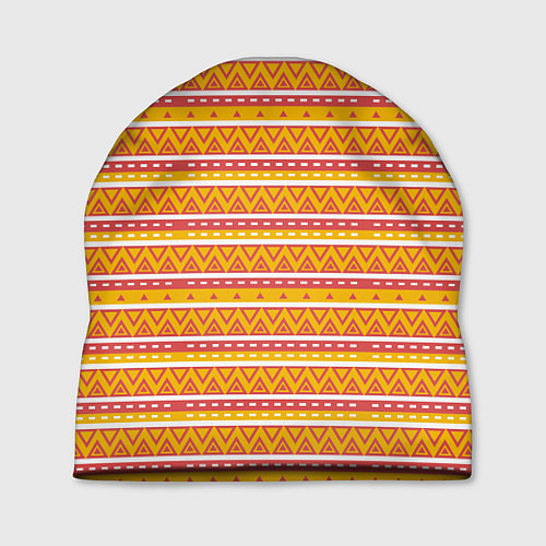 Шапка Этнические треугольники паттерн желтый с розовым / 3D-принт – фото 1