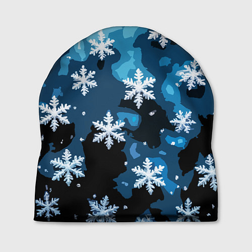Шапка Стилизованный паттерн со снежинками тёмно-синий / 3D-принт – фото 1