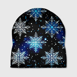 Шапка Стилизованный чёрно-синий со снежинками, цвет: 3D-принт