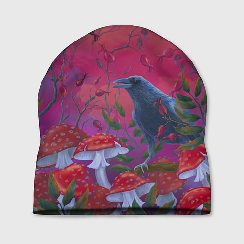Шапка Готический ворон в мухоморах / 3D-принт – фото 1